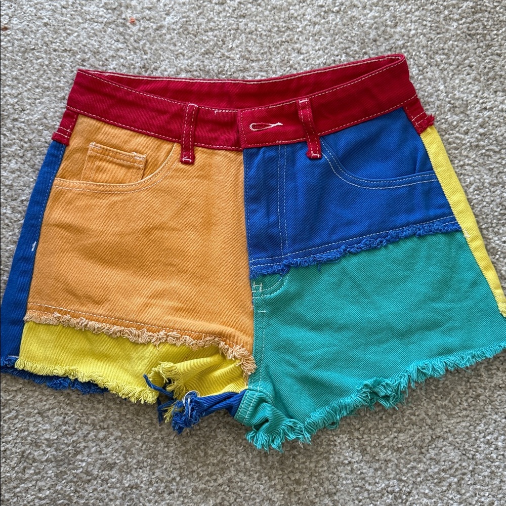 Colorful Patchwork Denim Shorts